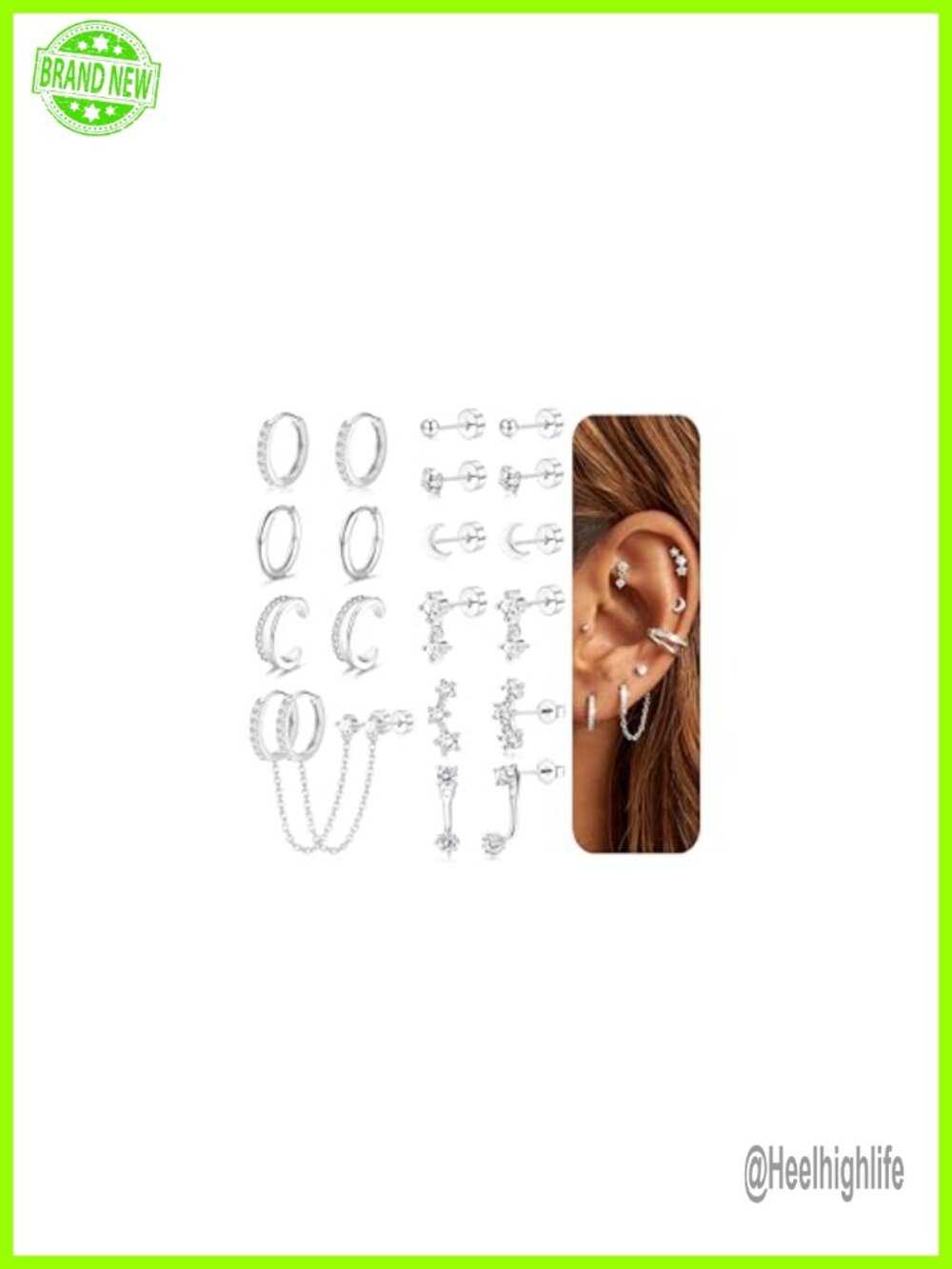 14K Gold Plated Cartilage Earring Set Surgical Steel Flat Back Studs Hoops